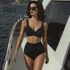 Vintage Style Swimsuit 2Pcs/Set Plus Size Bikini Set, Cross-Chest V-Neck Bra with Built-In Support, Photogenic Beach Outfit High-Waisted Twist