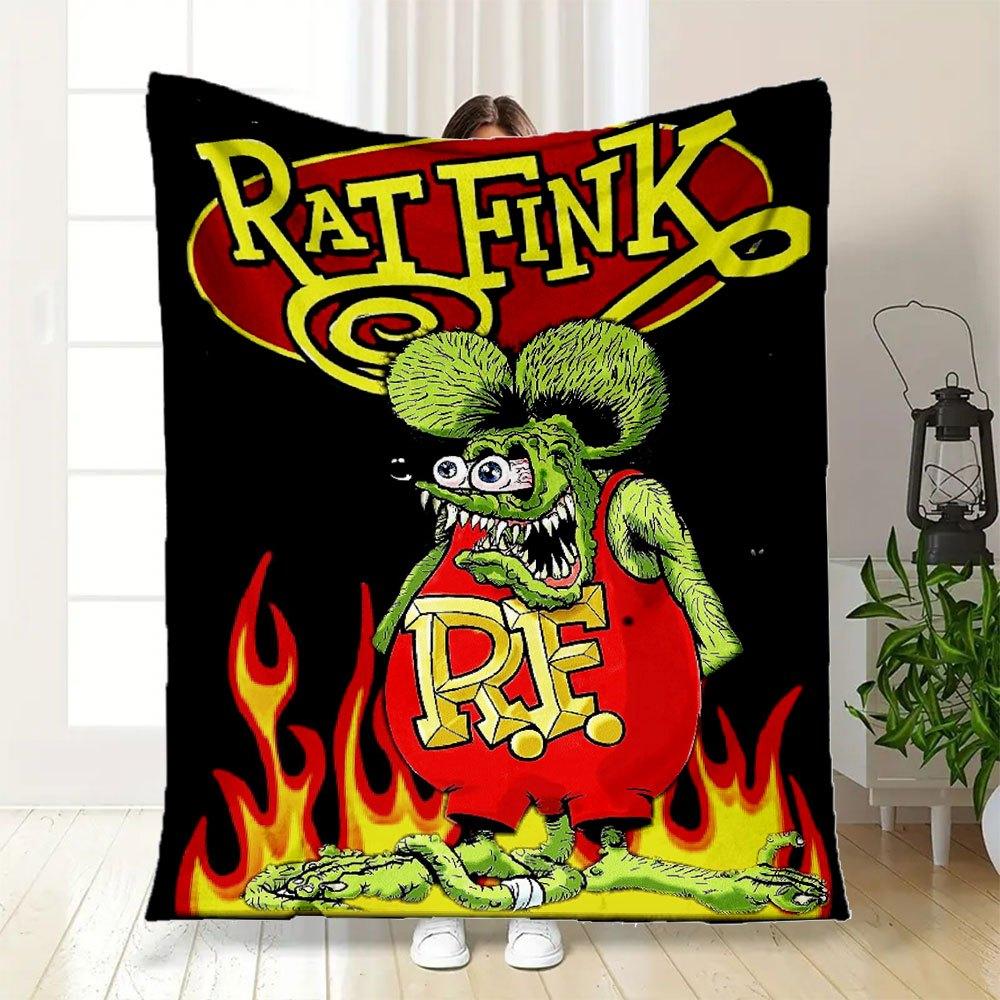 Rat Fink Classic T-Shirt - Green Monster with FlamesBlanket Flannel Throw Blanket for Sofa, Bed, Travel, Camping, Office, Couch, Chair, And