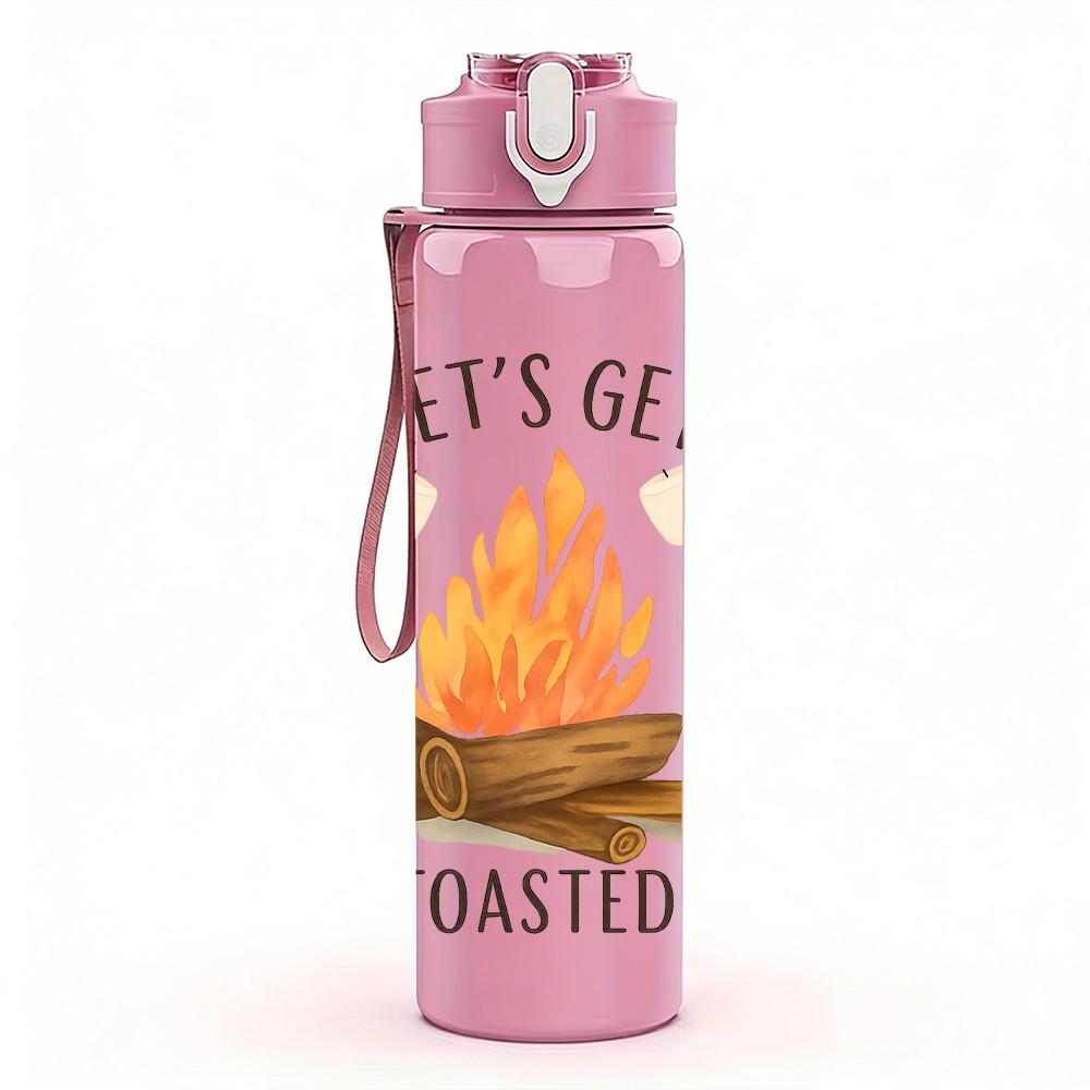 1PC Let's Get Toasted Camp Art 750ml Color Plastic Sports Water Bottle Leakproof Flip Straw Lid Suitable for Sports Office Home Use