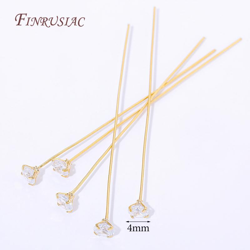 18K Gold Plated CZ Long Stem Pins,3/4/5mm Cubic Zirconia Head Pins For Jewelry Making,DIY Beading Craft,Earrings Accessories