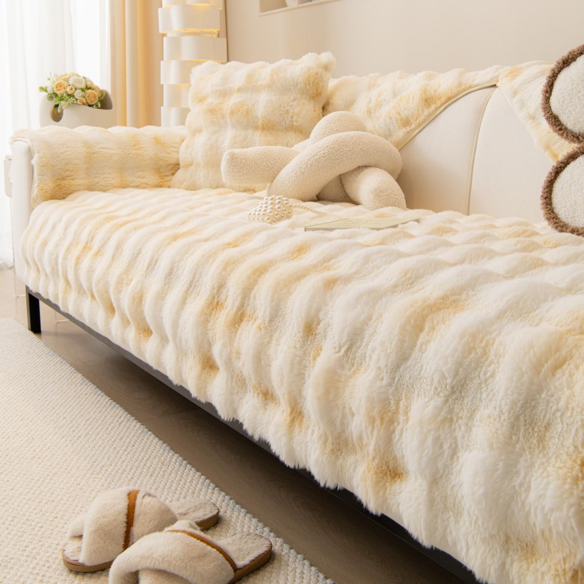 

Утолщенный искусственный мех кролика плюшевый чехол для дивана нескользящий мягкий диван полотенце чехол для подушки для дивана для гостиной современный домашний декор 70*70cm