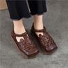 Johnature Genuine Leather Woven Breathable Flat Sandals Square Toe Soft Sole Versatile Women's Shoes