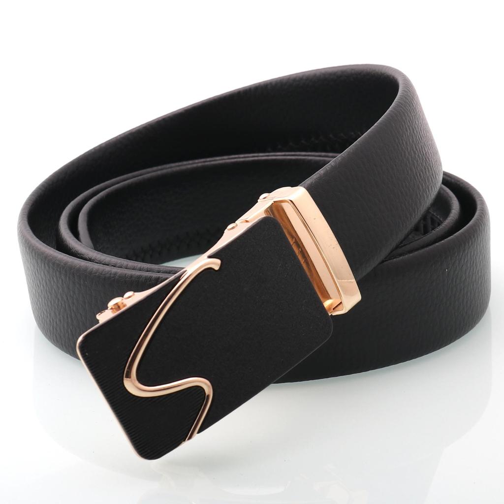 Hong Sheng Frosted Auto-Buckle Edge-Sealed Cowhide Belt Set - Classic Business Casual Men's Trend