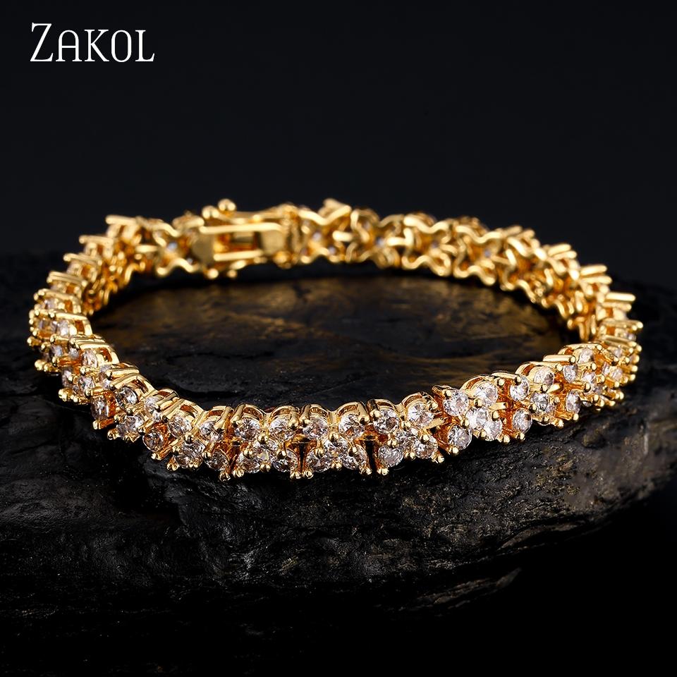 ZAKOL Simple Personalized Petal Shape Copper Micro-set Zircon Women's Bracelet Temperament Elegant Party Jewelry Gift Female