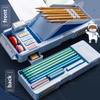 Mechanical Deformable Cute Pencil Case with Pen Insert Multifunctional Key Switch Cartoon Plastic School Stationery Storage Box