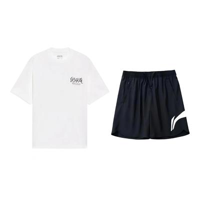 Li Ning Anti-Wu Series Back Print Round Neck Simple Comfortable Fashion Versatile Trendy Casual Sports Suit Unisex Suit YHSV281-1+YKSV197-2