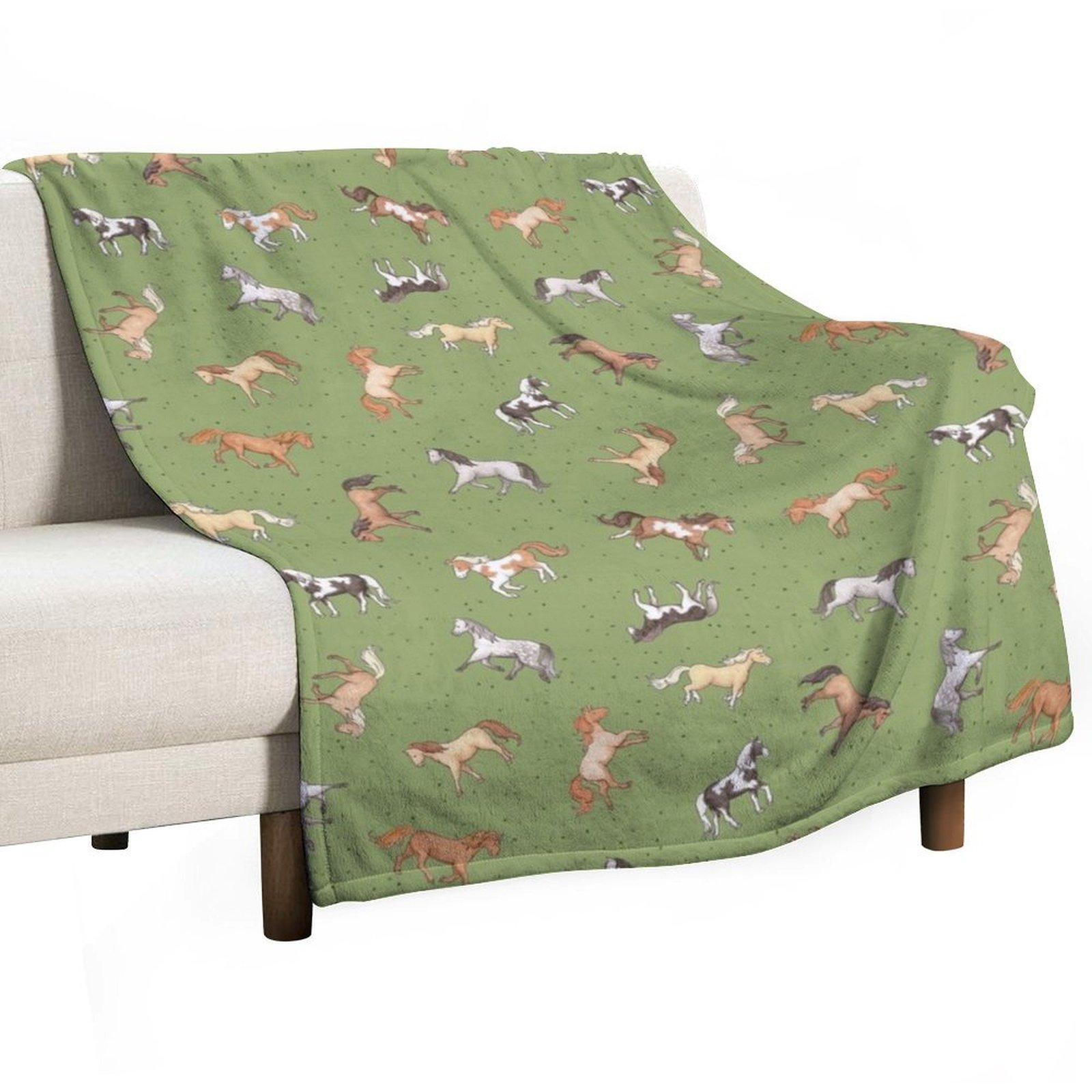 

Scattered Horses spotty on olive green pattern Throw Blanket Fashion Sofas Luxury Thicken christmas gifts Summer Blankets 30x40in
