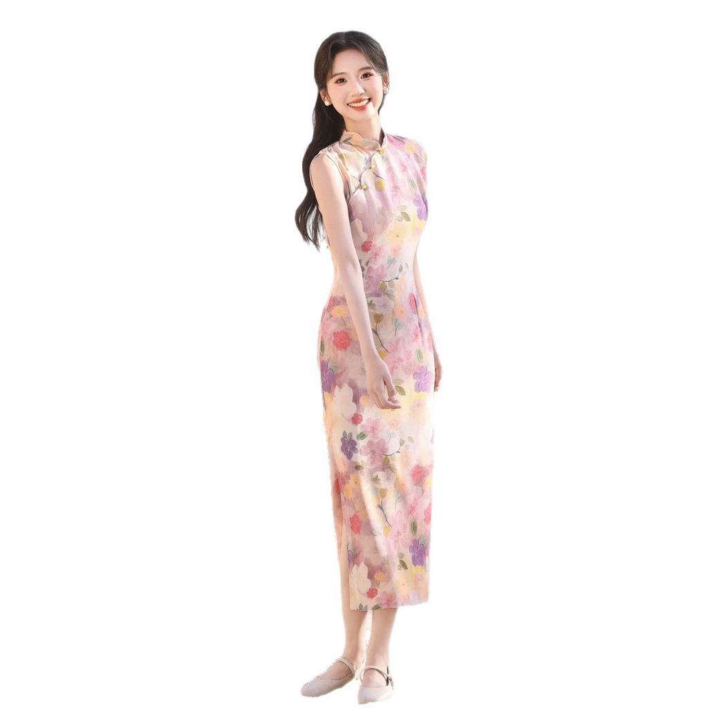 New Chinese sleeveless cheongsam 1011 new women's summer daily wear young floral dress temperament is beautiful