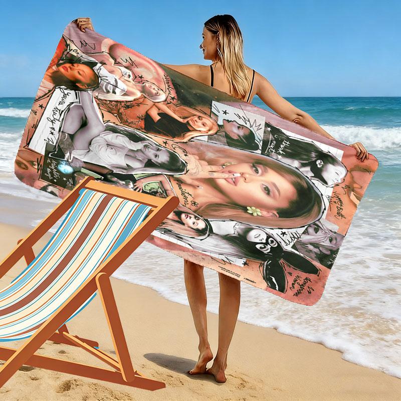 Ariana Grande Green Print Beach Towel, Large Soft Quick Dry Towel for Beach Camping Swimming
