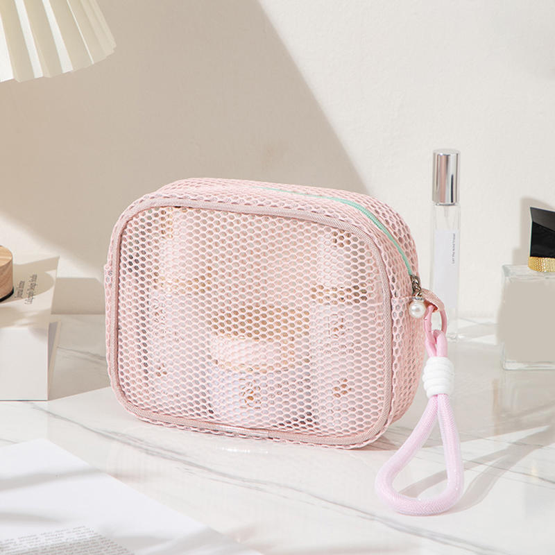 Dopamine Mesh Makeup Bag Women'S Large Capacity Portable Toiletry Bag Cosmetics Storage Bag Multifunctional Tote Bag