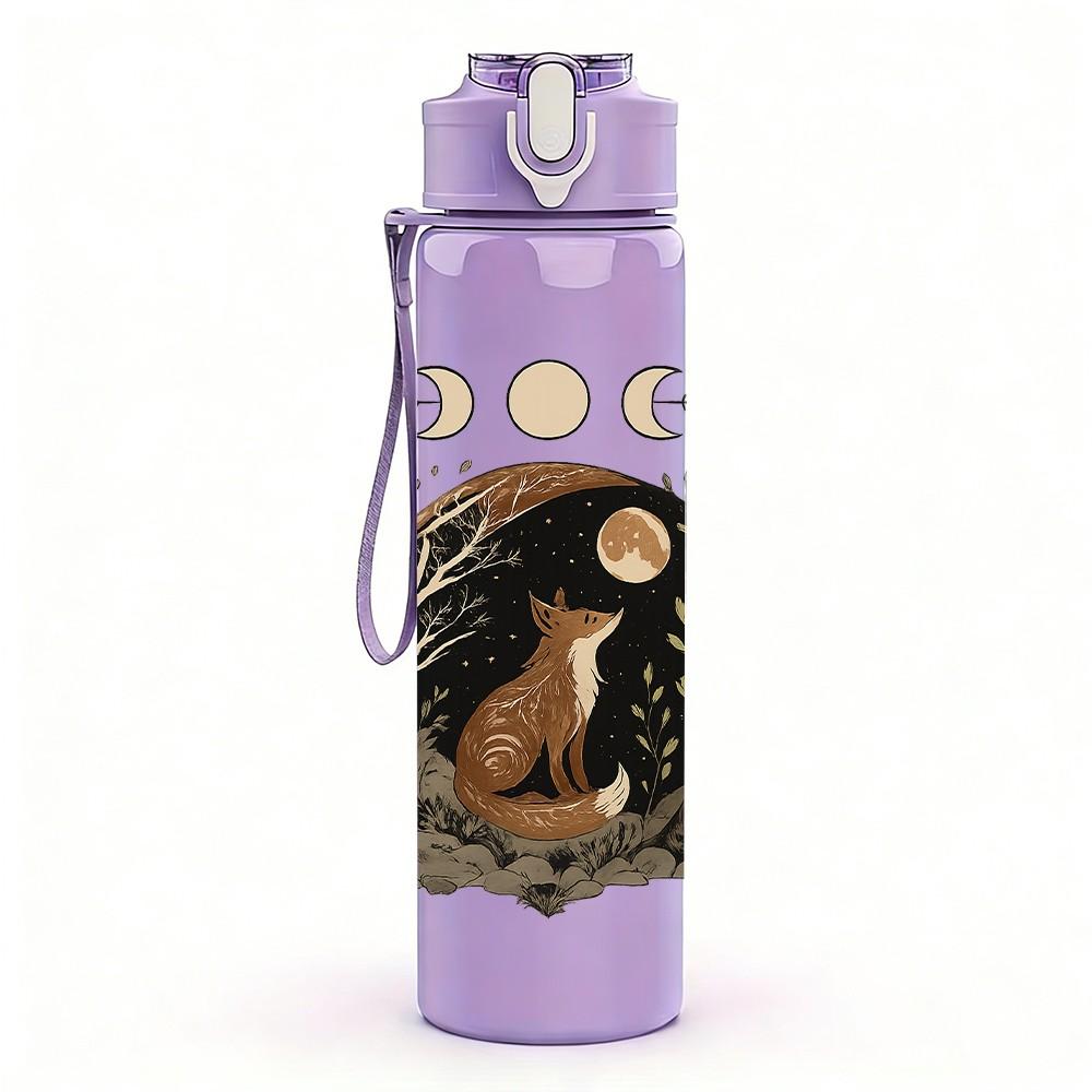 1PC Moon Forest Rabbit Art 750ml Color Plastic Sports Water Bottle Leakproof Flip Straw Lid Suitable for Sports Office Home Use