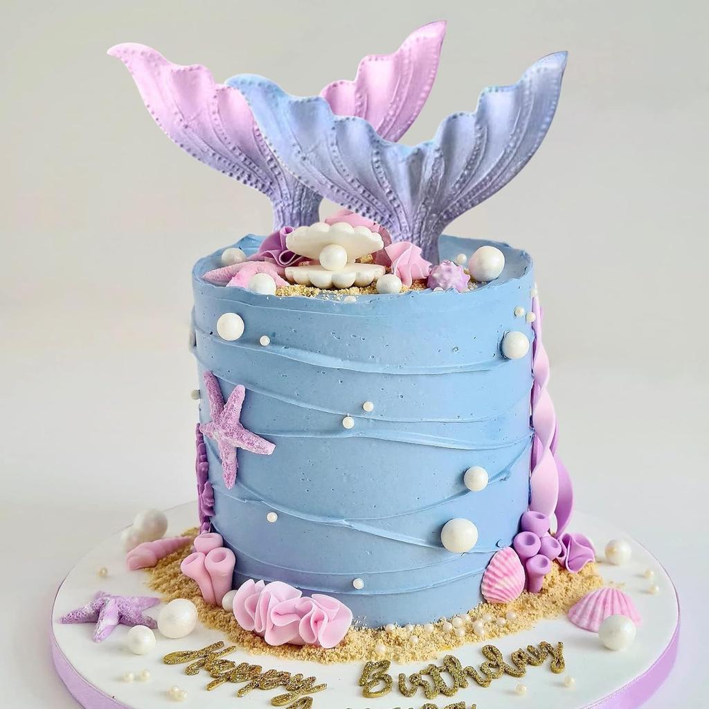 Meerjungfrauen-Fondantform, 3-teiliges Set: Seepferdchen, Muschel, Seestern, Meerjungfrauenschwanz, Silikonformen, Muschel-Backformen zur Tortendekoration