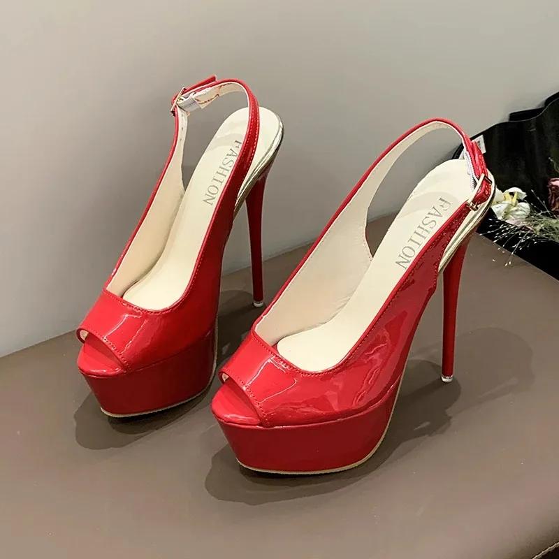 Women Sandals 2024 Summer Fish Mouth Sexy Super High Heels Open Toe Platform Sandals Gladiator Party Dress Red Wedding Shoes