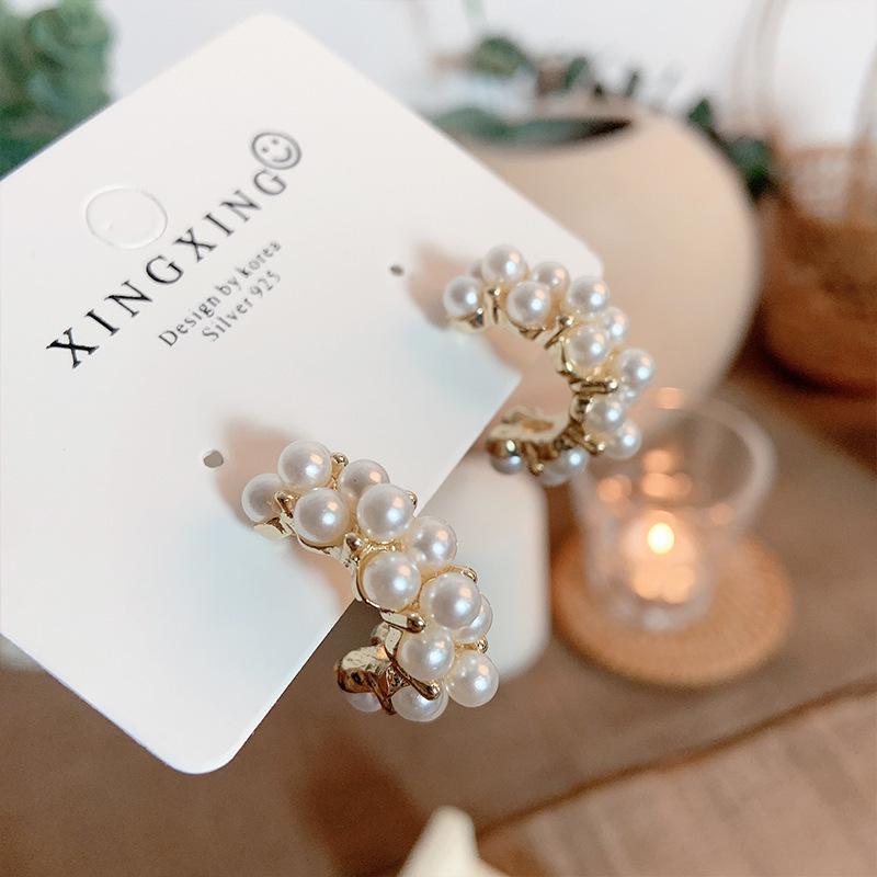 

S925 Copper Needle New Trendy Imitation Pearl Temperament High Sense Net Celebrity All-match Earrings Women s Zircon Earrings перлинний