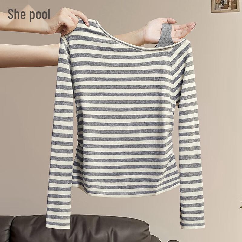 She Chi Women's Striped Wool Blend Off-Shoulder Knit Top