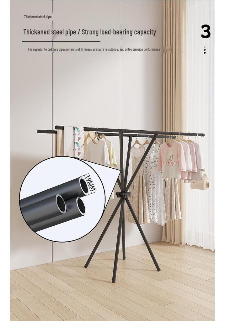2-Second Foldable Telescopic Clothes Rack - Windproof, No-Install Design for Bedroom, Balcony, & Quilts