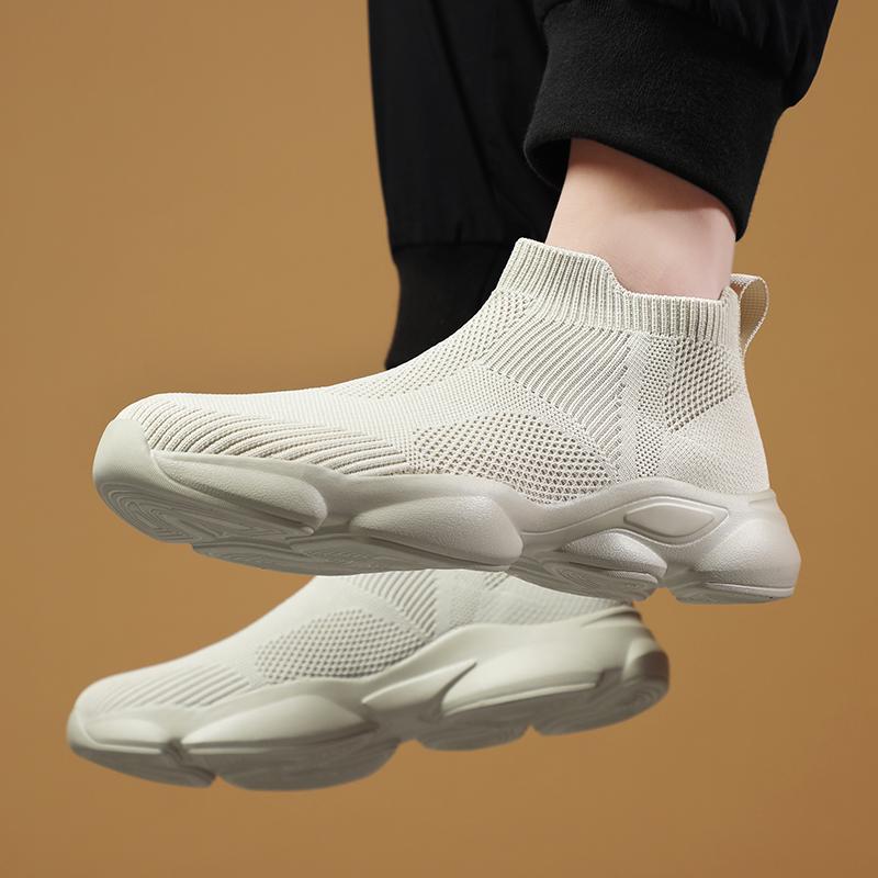 Men's Elastic Running Shoes Breathable Mesh Walking Shoes Knitted Casual Sports Shoes Lightweight Trainers