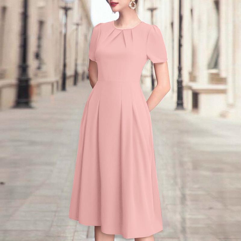 ZANZEA Vestido informal de verano para mujer, con cuello redondo y manga corta