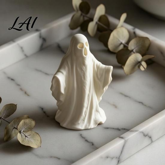 Desktop Ornament for Halloween 3D Printed Ghost Statue Ornament Funny Figurine Minimalist Pleated Creative Birthday Gifts Cloak Sculpture