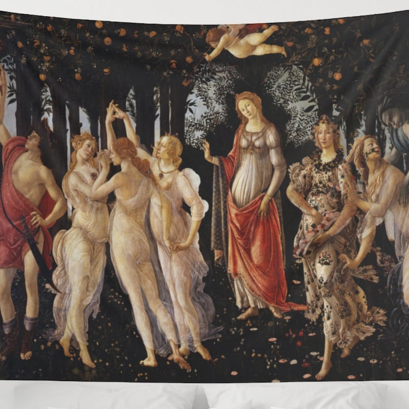 Sandro Botticelli s Primavera Tapestry Mythological Vintage 75x100 чёрный