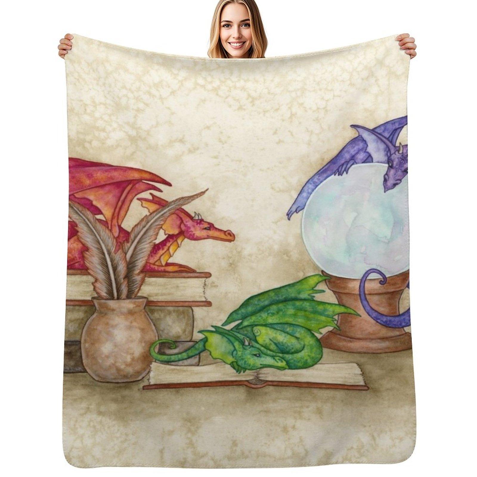 Dragons In The Library Throw Blanket Soft Solid Color Blanket for Couch Bed Size: 75*100cm, Weight: 230 GSM