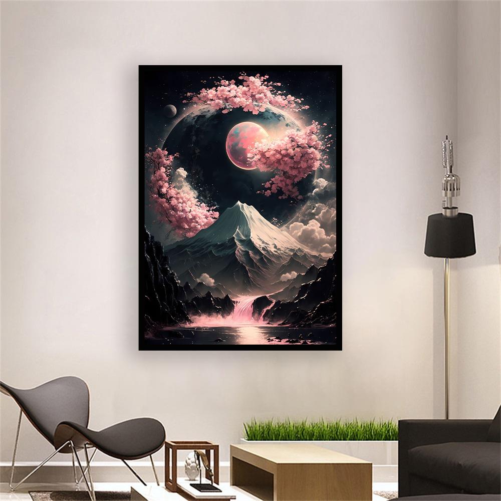 Poster de artă de perete de munte Fuji Pictură în ulei Peisaj japonez Cer de noapte Decorare acasă