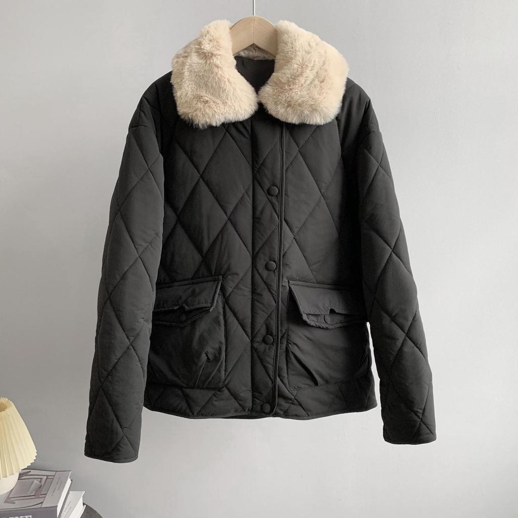 Dámské Zimní kožešinový límec Dlouhý rukáv Jednobarevné Vše odpovídající Teplý kabát Pro Dámskou Módu Zip Volná elegantní bunda