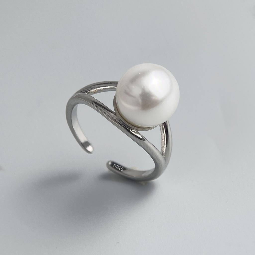 Anelli in Argento Sterling 925 per Donne Coppia Minimalista Fatti a Mano Semplice Anello con Sfera di Perla Grande Gioielli Raffinati Regalo Previene Allergie