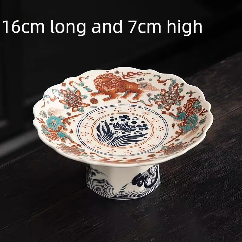 Chinesische Obstplatte Haushalt Wohnzimmer Couchtisch Snacks Hohe Platte Keramik Nationaler Stil Erfrischungsplatte Servierplatte
