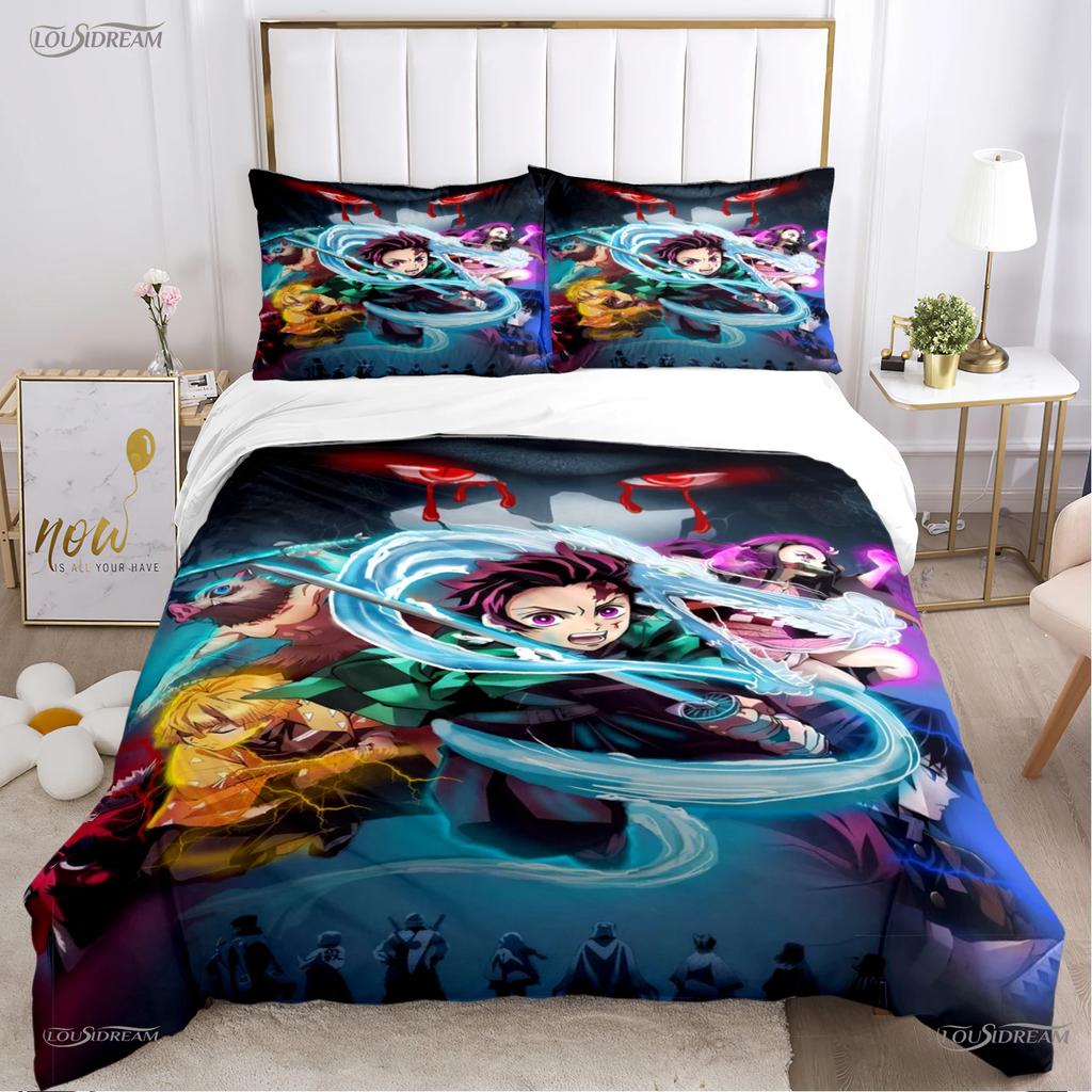 Cartoon De-Demon-Slayer All Season Duvet Cover Comforter Bedding Sets Soft Quilt Cover and Pillowcases Single/Double/Queen/King