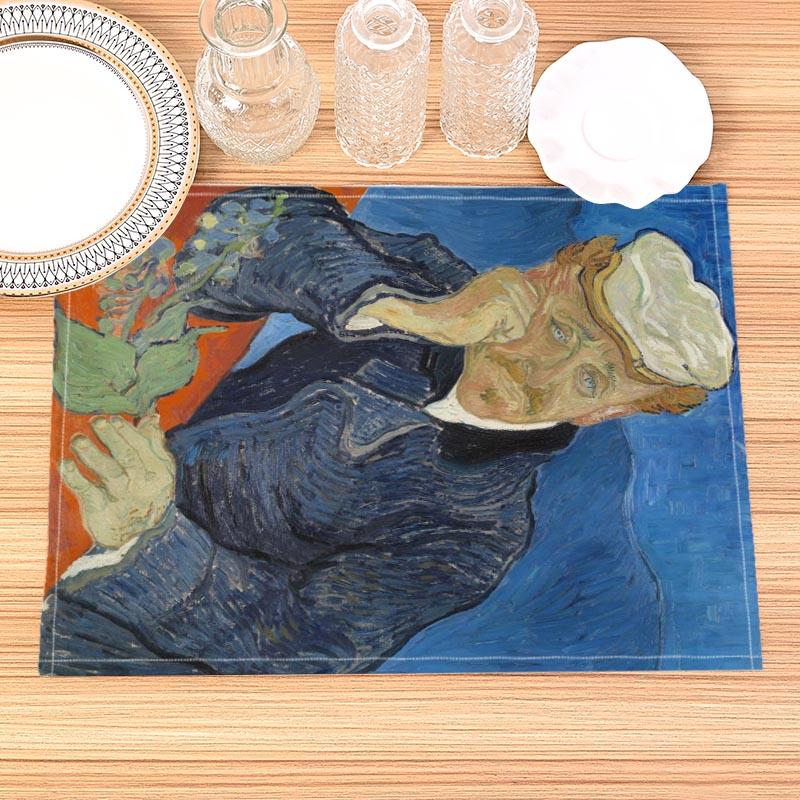 Van Gogh Painting Print Linen Dining Table Mats Kitchen Placemat 30X45cm Coasters Pads Bowl Cup Mat