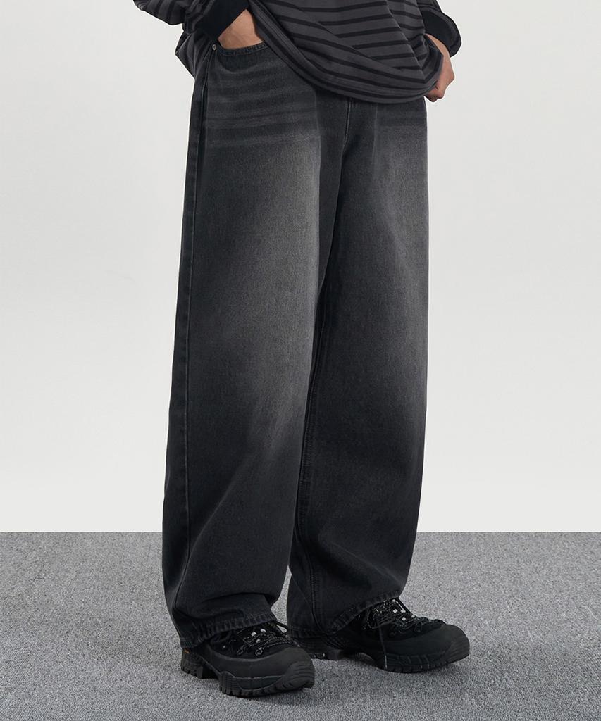 X Container Deep Washed Wide Denim Pants (Washed Black)