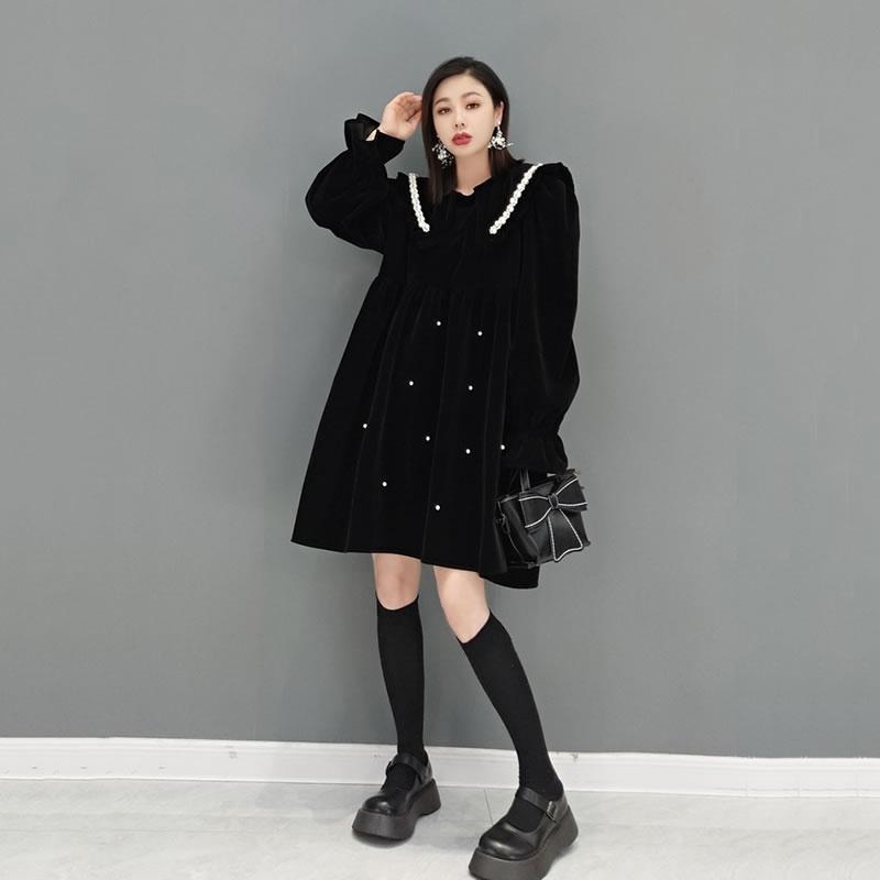 Xitao Vintage Loose Mini Dress Fashion Velvet Women New GWJ2873