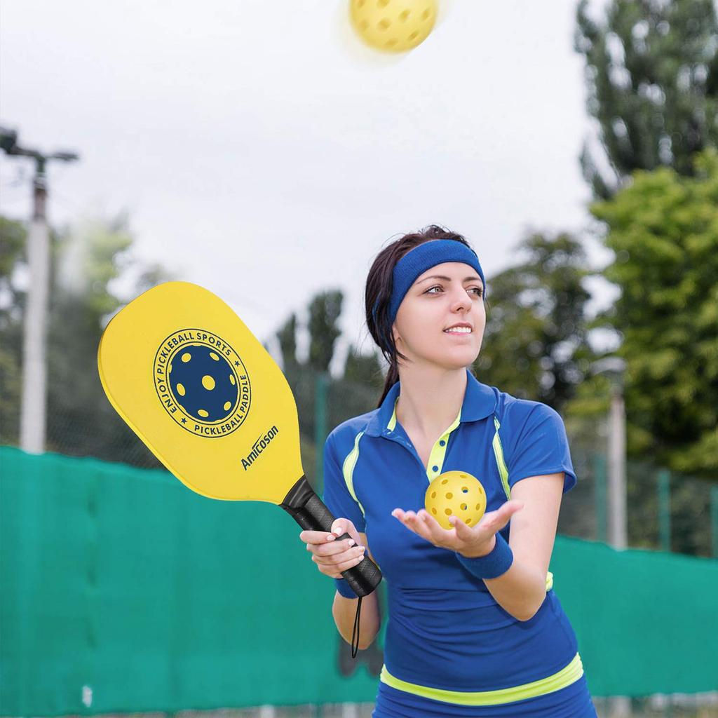 Amicoson Pickleball Paddles - Set of 4 Pickleball Wooden Paddles, Indoor & Outdoor Pickleball Balls, Pickleball Paddles Set of 4, Pickleball Racket