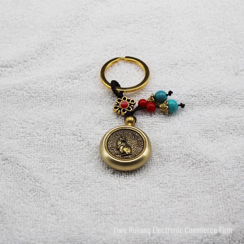 Pure Brass Zodiac Gyroscope Keychain Ornament