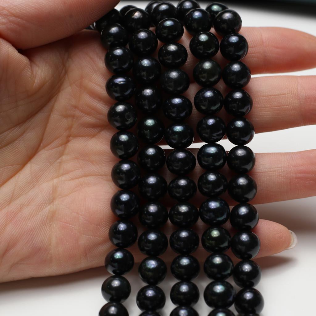 1String, Handmade Round Pearl, 9-10mm, Black Natural Freshwater Pearls Beads for Jewelry Making DIY Necklaces Bracelets Crafts Length 36cm