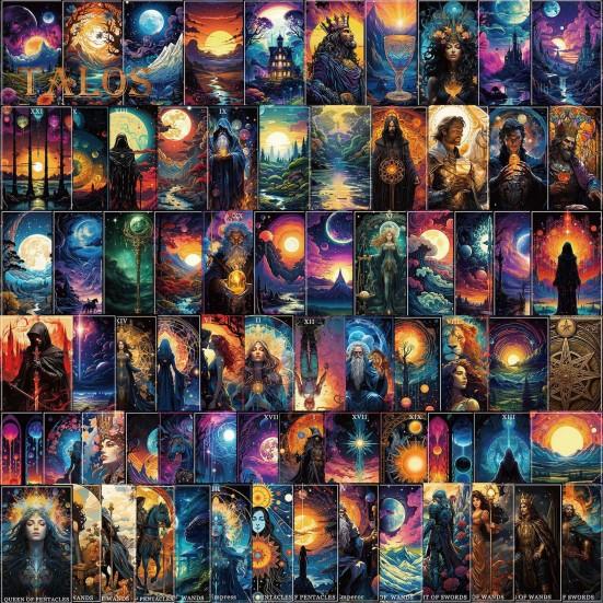 78Pcs Tarot Doodle Stickers PVC Waterproof Fade-Resistant DIY Laptop Luggage Decals Bright Color Tarot Card