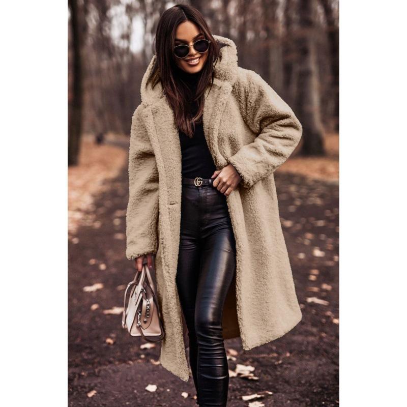 Autumn and Winter Fashion Long Solid Color Long Sleeve Stuffed Women's Coat