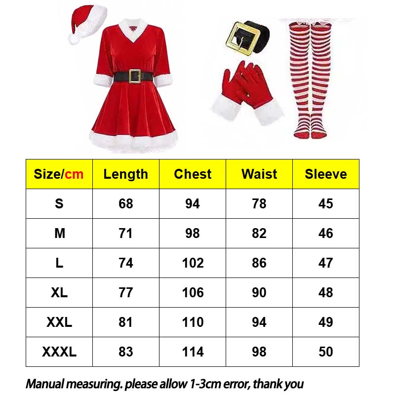 5 Stück Nikolaus Kostüm Für Damen Clause Nikolaus Kleid Weihnachts Outfits Kleider Hut Handschuhe Gürtel Strümpfe Für Weihnachten Jahr