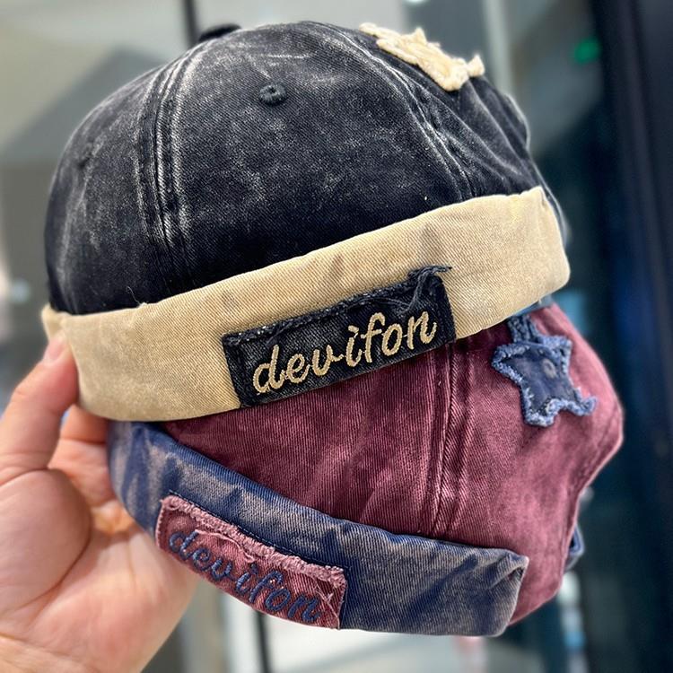 Retro Wash Denim Brimless Caps for Men Streetwear Hip Hop Hats Letter Star Embroidery Beanie Docker Caps Adjustable Dome Hats