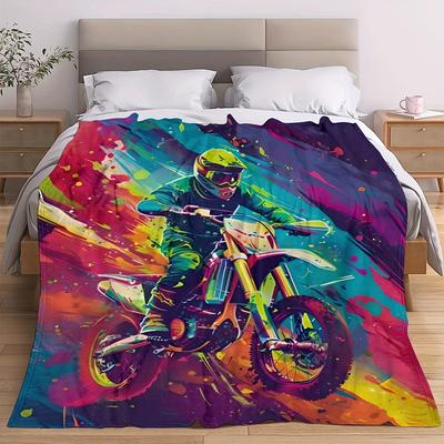 Vibrant Motocross Rider Ultra-Soft Cozy Blanket - Perfect for Winter Warmth, Ideal Gift for Sports and Art Enthusiasts
