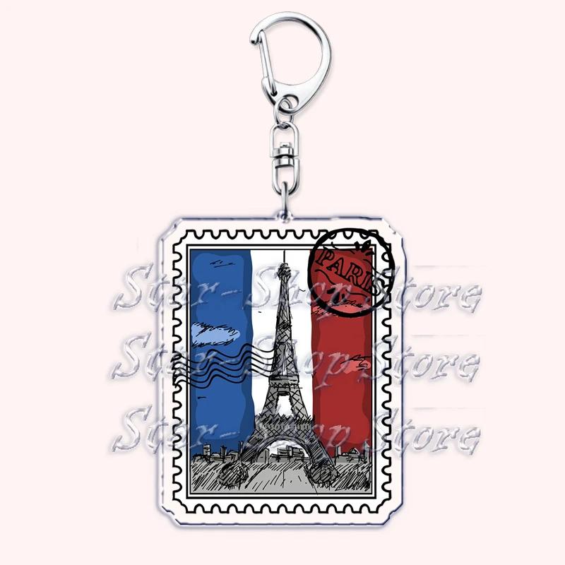 Retro France I Love Paris Eiffel Tower Keychains French Stamps Keyring for Accessories Bag Key Chain Jewelry Fans Friends Gifts