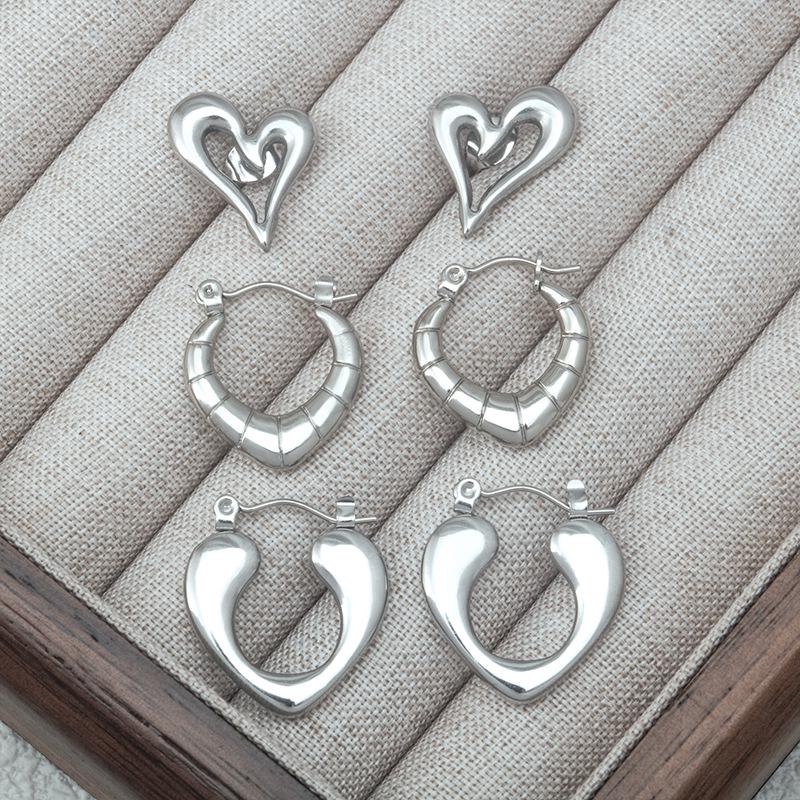 Titanium Steel Heart-Shaped Geometric Earrings for Women