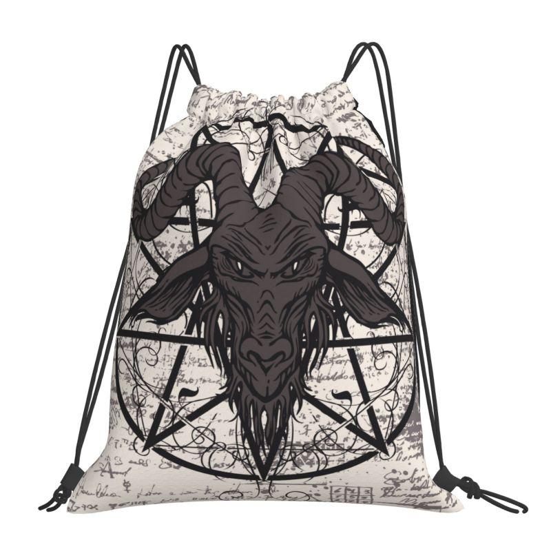 

Pentagram Goat Skull Drawstring Backpack Sports Gym Water Resistant Bag Portable Sports Gym Sackpack for Training Shopping