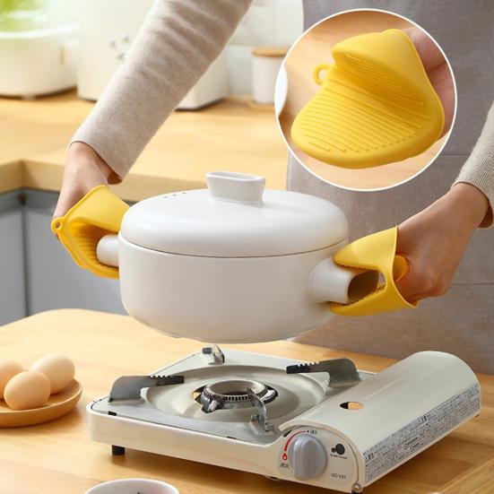 2Pcs/Set Butterfly Gloves Fingertip Wearing Stripes Heat Insulation Pot Clip Silica Gel Kitchen Insulated Soup Pot Glove for Home