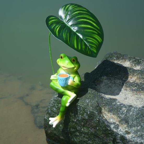 Hagefrosk Ornament Resin Sittende Frosk Figur Plantekasse Dekor Frosk Statue for Blomsterpotter Balkong Terrasse Hjem Innendørs Dekorasjon