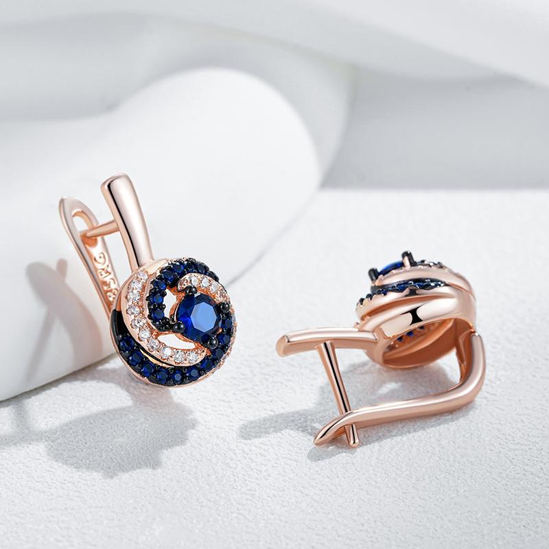 Cercei Căzuți de Mireasă Nuntă Zircon Natural Albastru Pentru Femei Modă Placare Aur Roz Și Negru Bijuterii Fine Zilnice