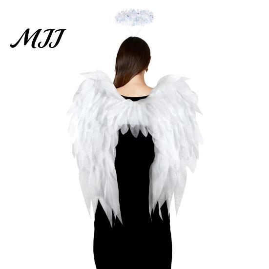 Elastic Strap Angel Wings Feather Wing for Women Girls, Soft Organza Costume Accessory Fluffy with Headband Photo Booth, Halloween Cosplay Party,