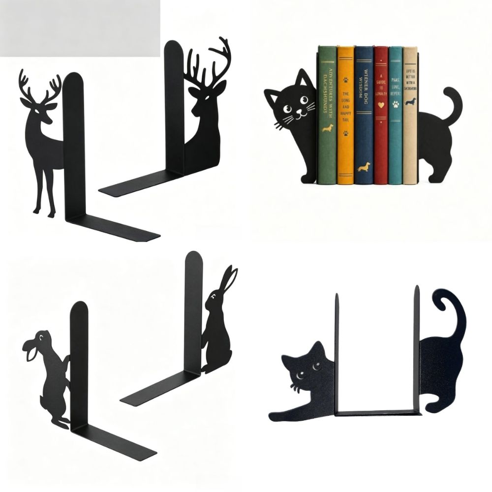 Cute Cat Bookend Decorative Book Stopper Reading Enthusiast Metal Bookend  Bookshelf
