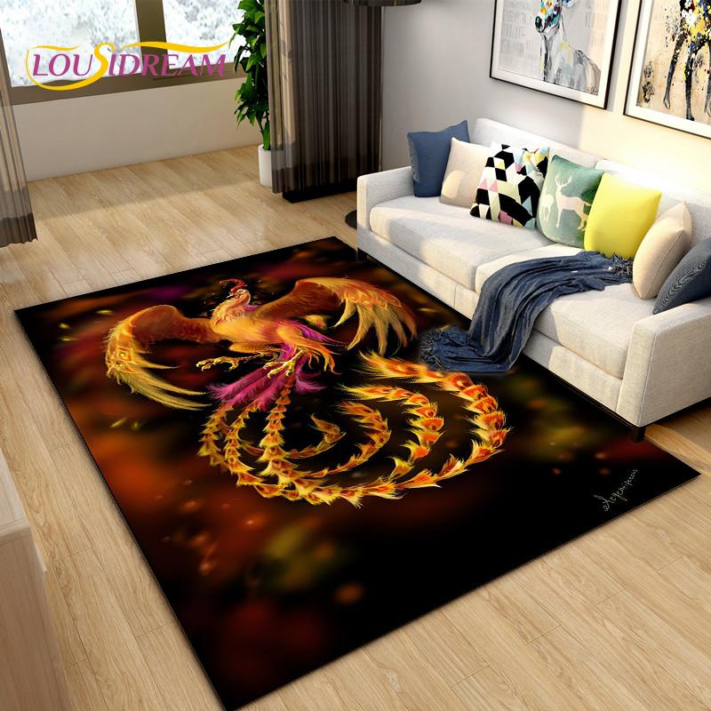 3D Phoenix Bird Area Rug Large,Carpet Rug for Living Room Bedroom Sofa Decoration,Kitchen Bathroom Non-slip Floor Mat  alfombra